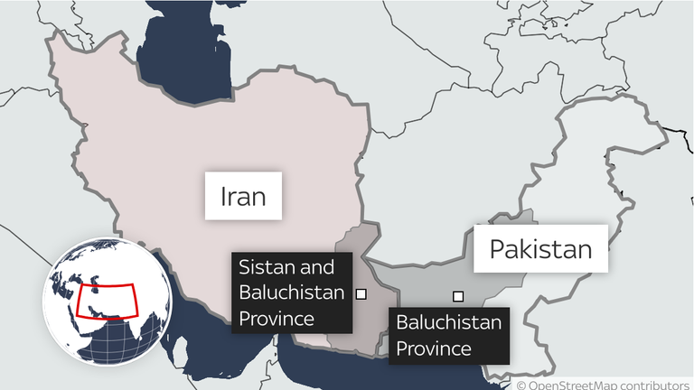 A map showing Pakistan&#39;s Baluchistan and Iran&#39;s Sistan and Baluchistan regions