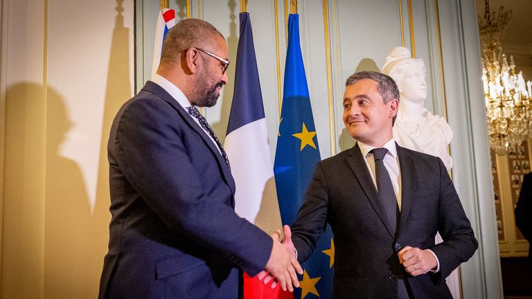 James Cleverly meets his French counterpart Gérald Darmanin. Pic: Home Office