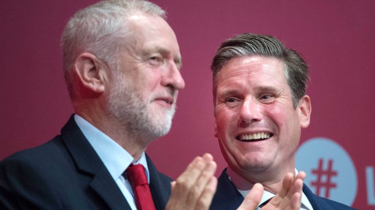 Labour leader Jeremy Corbyn with Shadow Brexit secretary Sir Keir Starmer at the Labour Party annual conference at the Brighton Centre, Brighton.