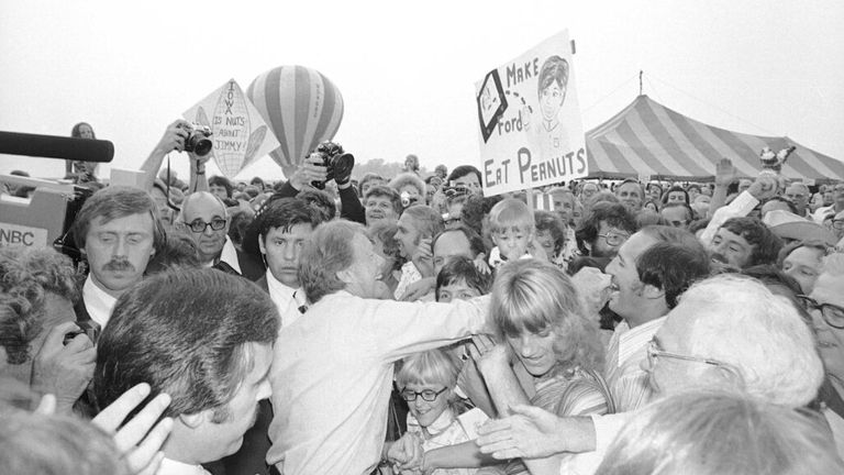 Jimmy Carter in Iowa, 1976. Pic: AP