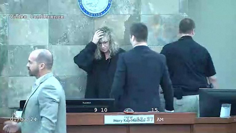Clark County District Judge Mary Kay Holthus fell back from her seat against a wall and suffered some injuries but was not taken to hospital, courthouse officials said. Pic: AP
