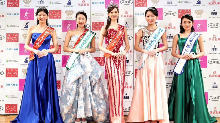 Karolina Shiino, the winner of the Miss Japan 2024, poses with other prize winners at the contest in Tokyo
Pic: Miss Japan Association/Reuters