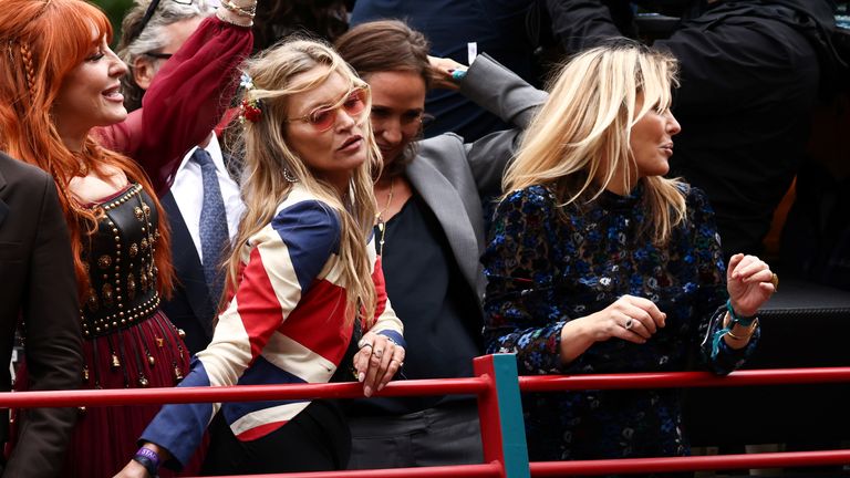 Kate Moss and Patsy Kensit take part in a parade during the Platinum Jubilee Pageant, marking the end of the celebrations for the Platinum Jubilee of Britain's Queen Elizabeth, in London, Britain, June 5, 2022. REUTERS/Henry Nicholls
