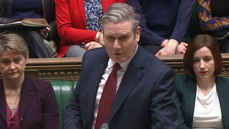 Keir Starmer speaks during Prime Minister&#39;s Questions in the House of Commons