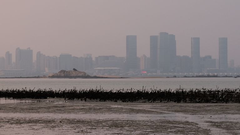 The skyscrapers of the Chinese city of Xiamen visible across the water from Taiwan’s Kinmen Islands.