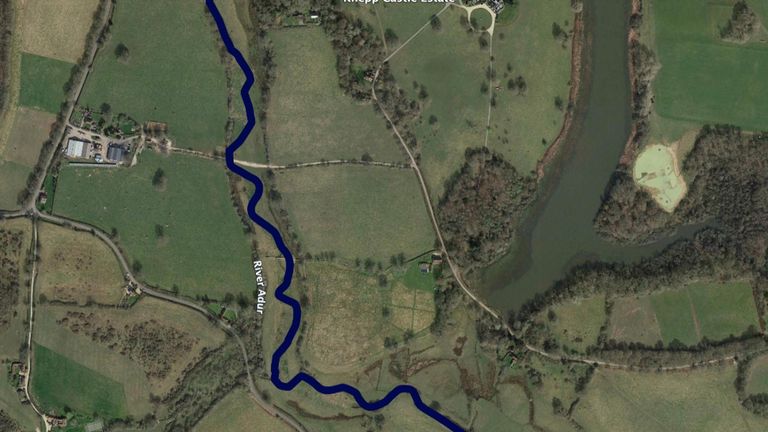 The River Adur runs through the Knepp Estate in 2022. Picture: Google Earth