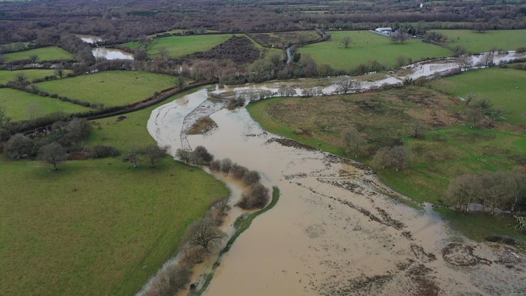 Drone footage after Storm Henk shows the floodplains of the River Adur in action, storing water that would have ended up further downstream. Picture: Knepp Wildland Foundation