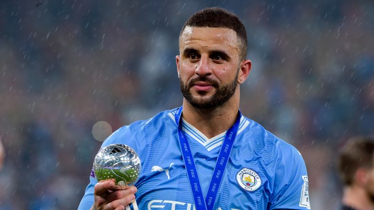 Manchester City&#39;s Kyle Walker with the trophy after they win the FIFA Club World Cup 2023 final at the King Abdullah Sports City Stadium, Jeddah, Saudi Arabia. Picture date: Friday December 22, 2023.

