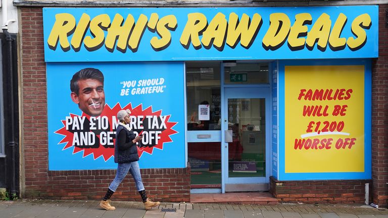 Labour&#39;s campaign office in Wellingborough, North Northamptonshire, following a visit by shadow chancellor Rachel Reeves, to unveil Labour&#39;s poster campaign of what it calls "Rishi&#39;s raw deal" for taxpayers ahead of the reduction in national insurance contributions on January 6. Picture date: Friday January 5, 2024.