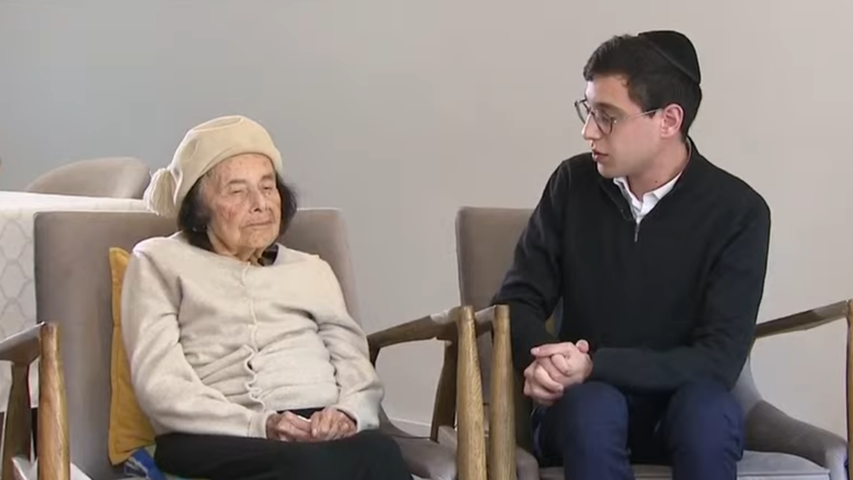 Lily Ebert, 100 years old and one of the last remaining survivors from Auschwitz-Birkenau, and Dov Forman, Lily’s great-grandson