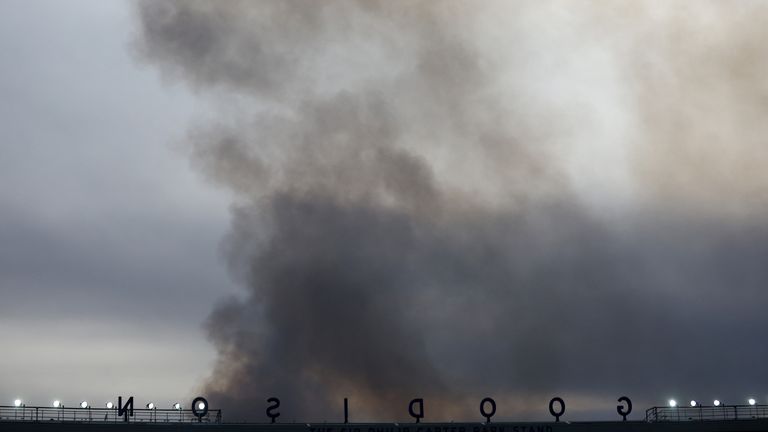 The fire as seen from Everton&#39;s Goodison Park stadium