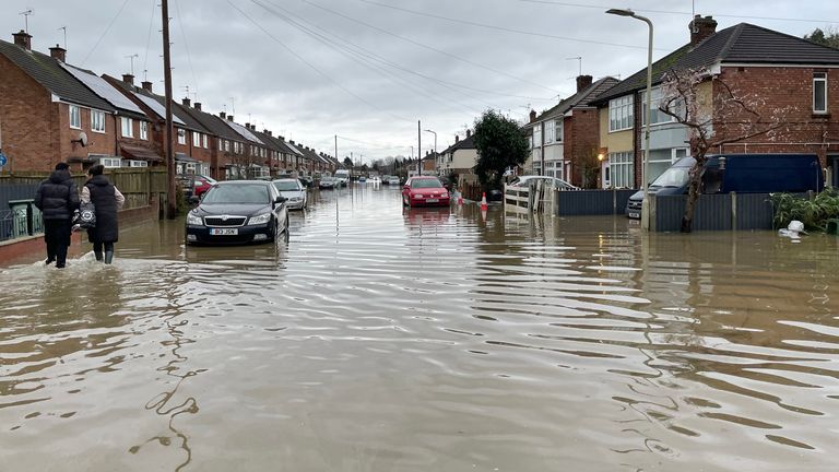A residential street is flooded in Loughborough, Leicestershire after rain and strong winds from Storm Henk lashed large parts of the UK. Picture date: Wednesday January 3, 2024.