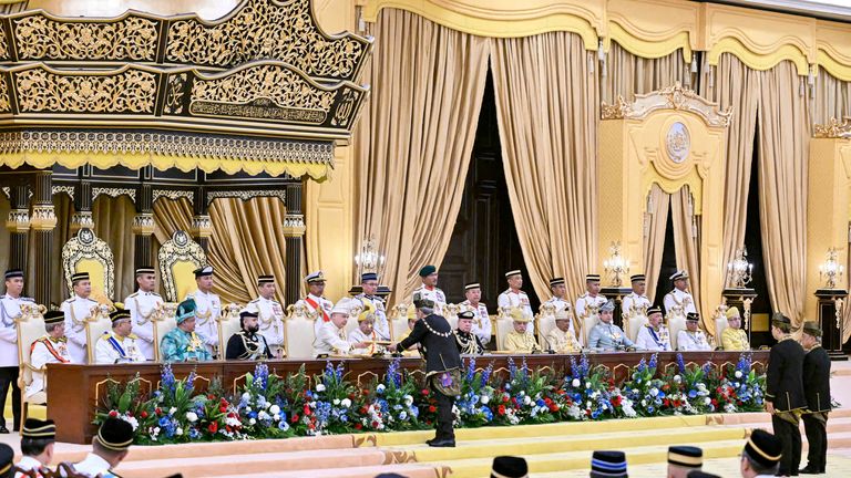 The Sultan of Johor, Sultan Ibrahim Iskandar, sits during his swearing-in ceremony as the 17th King of Malaysia at the National Palace in Kuala Lumpur, Malaysia on January 31, 2024. MOHD RASFAN/Pool via Reuters