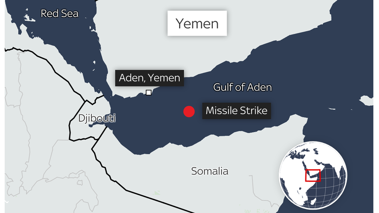 The site of the attack in the Gulf of Aden