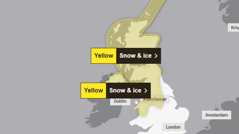 The North West is affected on Tuesday. Pic: Met Office