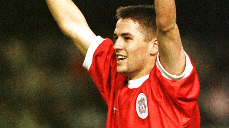 FILE - In this Nov. 3, 1998 file photo, Liverpool's Michael Owen reacts after their 2-2 draw with Valencia during their UEFA Cup soccer match at the Mestalla stadium in Valencia, Spain. Michael Owen will retire at the end of the Premier League season, concluding the career of one of English football's most prolific strikers for club and country. (AP Photo/Denis Doyle, File)


