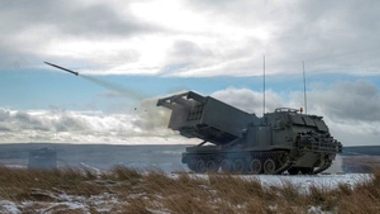 A British multiple-launch rocket system fires a missile in an exercise. Pic: Gov.uk
