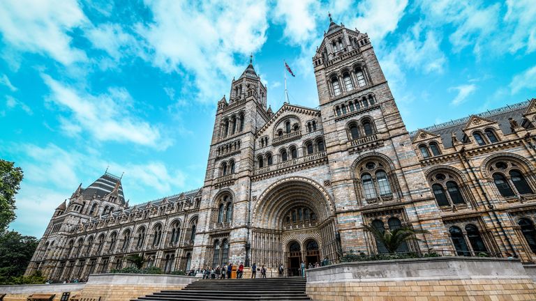 London, UK - August 10, 2019: The front entrance of London&#39;s National History Museum
