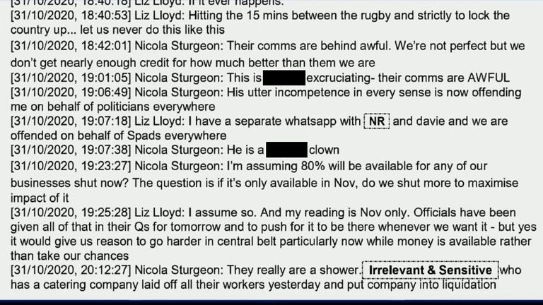 Nicola Sturgeon ve Liz Lloyd arasındaki küfürlü konuşma.  Resim: PA/İngiltere COVID-19 Araştırması