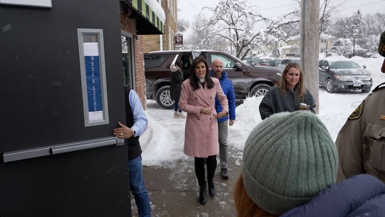 Nikki Haley, centre, is seen in Iowa ahead of the voting