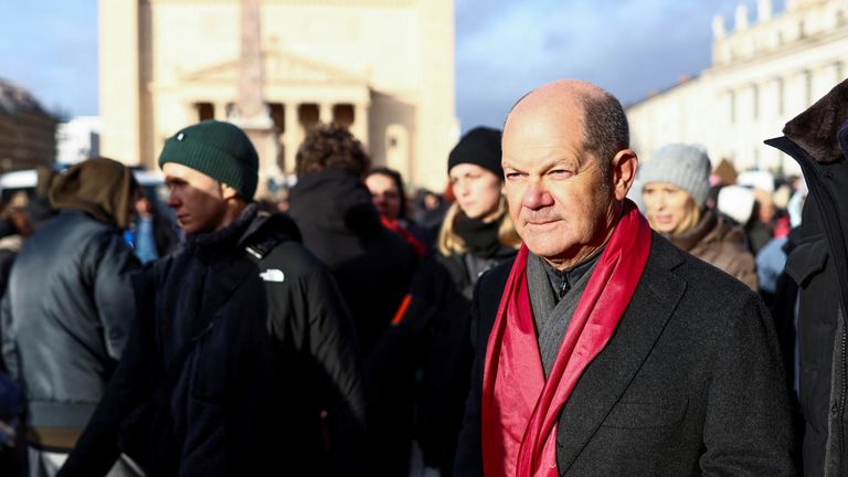 German Chancellor Olaf Scholz attending a protest in Potsdam