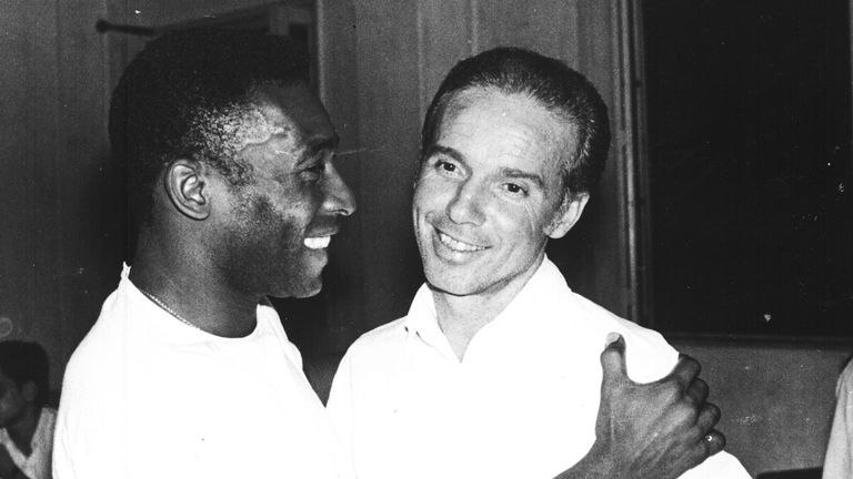 Pele embraces Mario Zagallo in 1970. Pic: AP