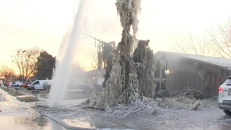 House covered in ice after burst water pipe showers it
