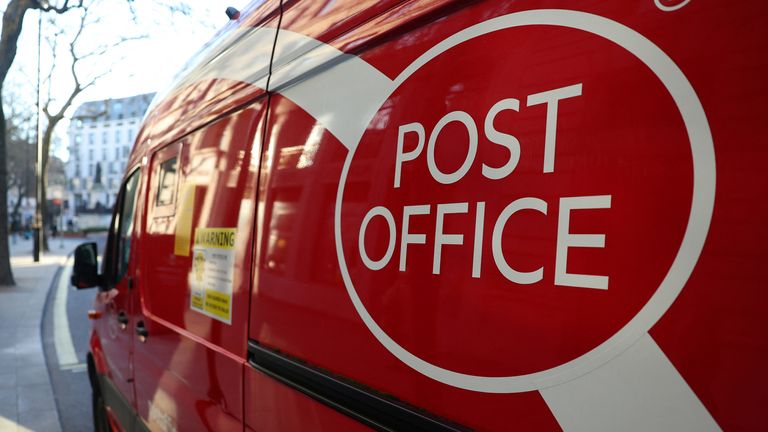 A Post Office branded van is seen parked in London