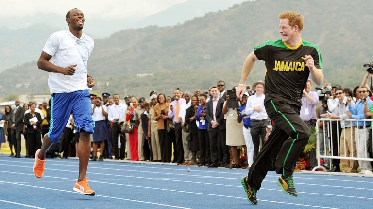Pic: John Stillwell/PA

File photo dated 6/3/2012 of Prince Harry running against Olympic sprint champion Usain Bolt, at the University of the West Indies, in Jamaica. The Duke and Duchess of Sussex have made a surprise trip to Jamaica to attend a film premiere honouring Bob Marley. Harry and Meghan were photographed with Jamaican prime minister Andrew Holness at the screening of Bob Marley: One Love,. Issue date: Wednesday January 24, 2024.