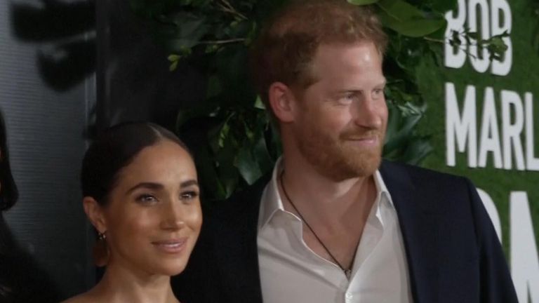 Prince Harry and Meghan meet Jamaican PM at the premiere of a new Bob Marley biopic