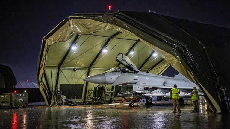 Royal Air Force Typhoon FGR4 being prepared to take off.