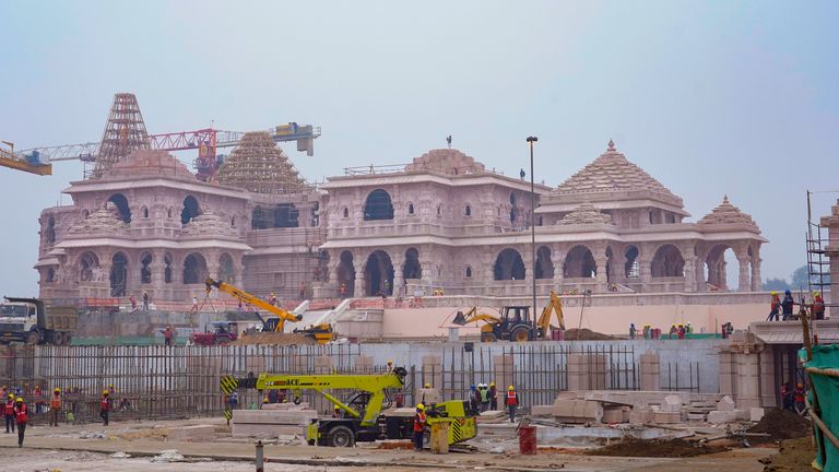 Ram Mandir, a Hindu temple dedicated to Lord Ram in Ayodhya, India, on Jan. 16, 2024