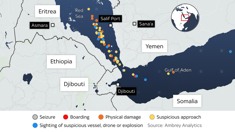 The number of incidents that have taken place in the Red Sea