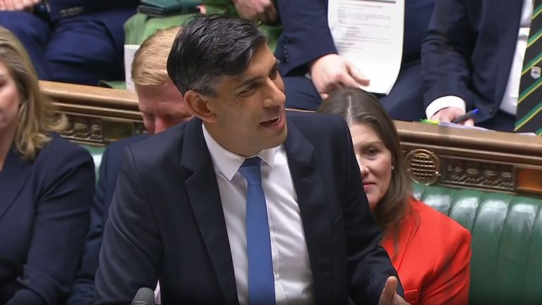 Prime Minister Rishi Sunak speaks during Prime Minister&#39;s Questions in the House of Commons, London. Picture date: Wednesday January 10, 2024.
