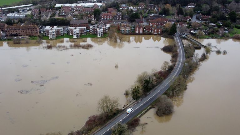 A view of flooding around the River Arun in Pulborough, West Sussex. The Met Office issued a yellow weather warning from 12pm on Thursday with rainfall expected to travel in a north-east direction across the south of England, lasting until 3am on Friday. Picture date: Thursday January 4, 2024.