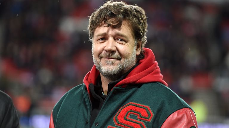 South Sydney Rabbitohs co-owner Russell Crowe before the World Club Series match at Langtree Park, St Helens. PRESS ASSOCIATION Photo. Picture date: Sunday February 22, 2015. See PA story RUGBYL St Helens. Photo credit should read: Martin Rickett/PA Wire. RESTRICTIONS: Editorial use only. No commercial use. No false commercial association. No video emulation. No manipulation of images.