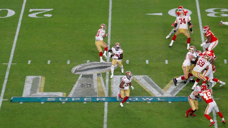 49ers in action against the Chiefs during the NFL Super Bowl in 2020. Pic: AP/Adam Hunger)
