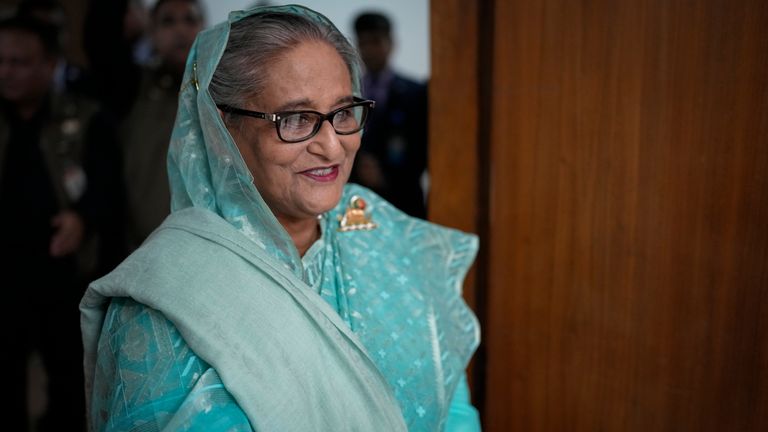 Bangladesh Prime Minister Sheikh Hasina arrives to cast her vote in Dhaka, Bangladesh, on Sunday 7 January Pic: AP Photo/Altaf Qadri