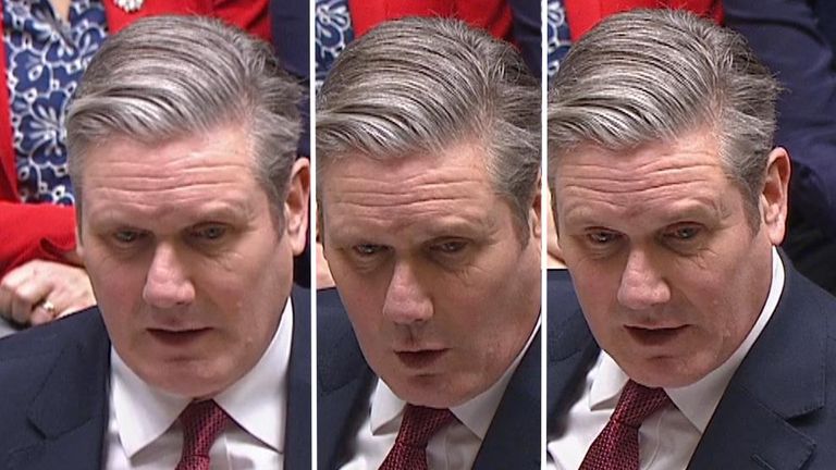 Sir Keir Starmer poses the same question three times to Rishi Sunak during PMQs