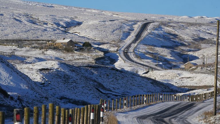 Snowy conditions in Nenthead on the Northumberland and Cumbria border. Freezing temperatures and snow will continue for much of Britain this week because of cold Arctic air before 
