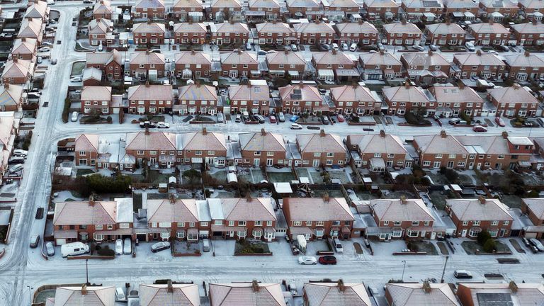 Snow covered roads in Marden in Whitley Bay, on the North East coast. The UK will remain in a cold snap until the weekend with freezing temperatures set to plummet even further across much of the country. Picture date: Thursday January 18, 2024.

