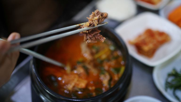A dog meat broth or &#39;Bosintang&#39; at a restaurant in Hwaseong, South Korea