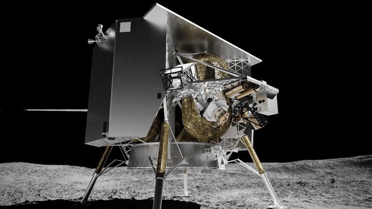 An illustration provided by Astrobotic Technology depicting the Peregrine lunar lander on the surface of the moon. Pic: Astrobotic Technology via AP