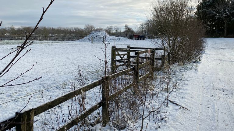 Snow-covered farmland near Stockport, Greater Manchester 