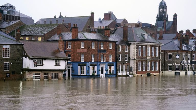 Flood water in York, Yorkshire, after the River Ouse burst its banks. The Met Office has issued an amber weather warning for Storm Henk, which is forecast to bring gusts of up to 80mph to parts of the UK. Picture date: Tuesday January 2, 2024.