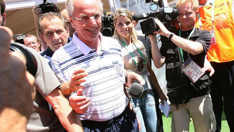 England coach Sven-Goran Eriksson leaves a press conference at Mittelbergstadion, Buhlertal, Germany