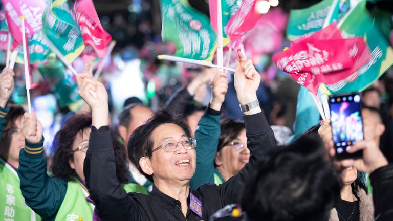 Mr Lai&#39;s supporters during in the capital Taipei the election count 