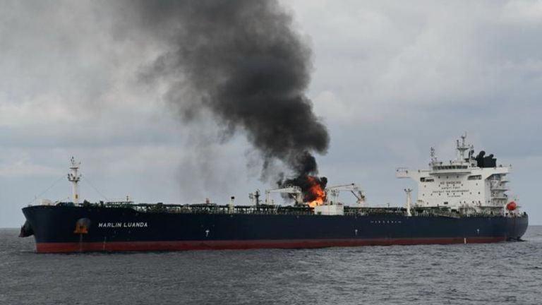 Oil tanker Marlin Luanda caught fire in Red Sea after missile attack by ...