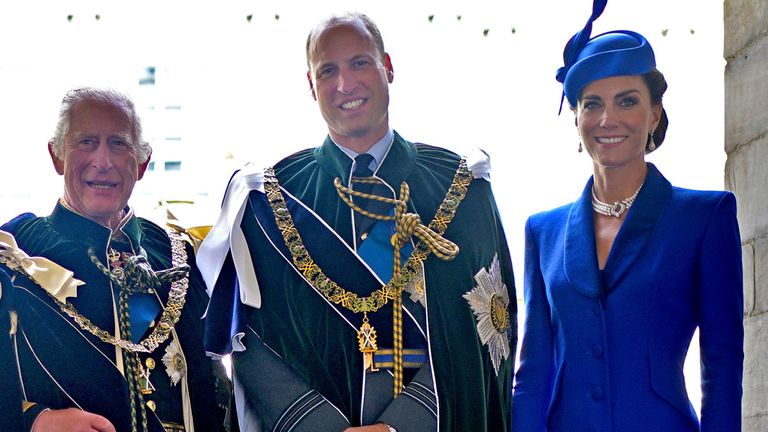 (L-R) The King, Prince William and the Princess of Wales at the Palace of Holyroodhouse in July 2023. Pic: AP