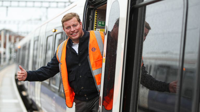 Thomas Skinner on an Elizabeth line train